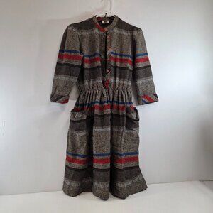 Vintage Junior Scene 1971 Montreal Gray Striped Button Up Dress Small